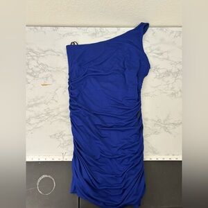 Couture by Twelve Dress Womens M Blue Evening Event Lined Ruched One Shoulder
